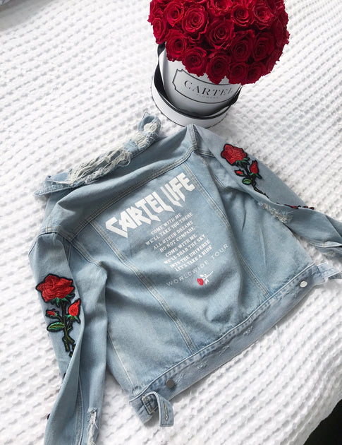 Jean jacket with hot sale embroidered roses