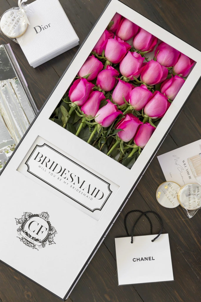 Long Stem 20 Fresh Pink Roses in Personalised White Box | Cartel Flowers